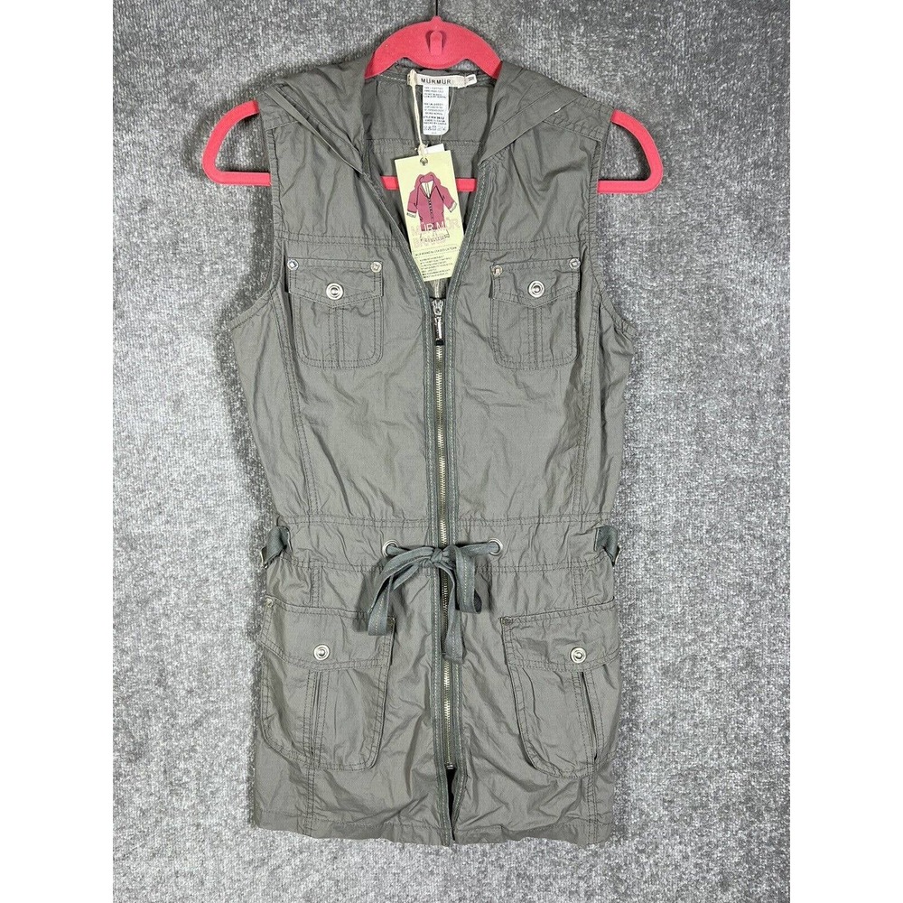 Mur‎ Mur Sleeveless Hooded Embroidered Zip Front Jacket Womens Medium Drawstring